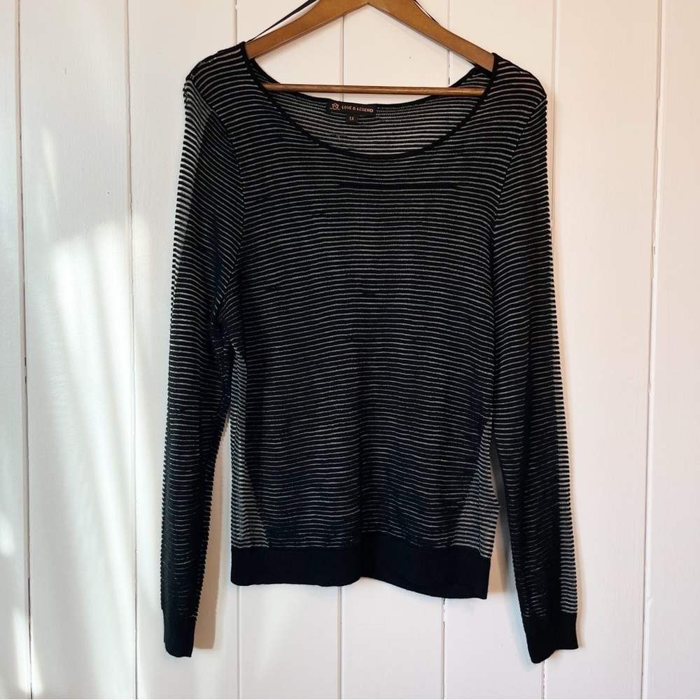 Love & Legend Black Sheer Striped Long Sleeve. Size 1X